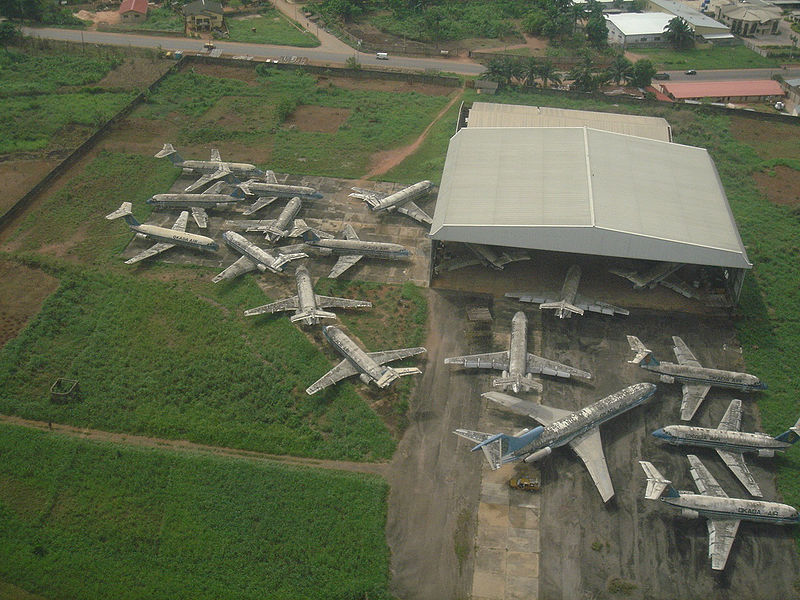 Abandoned fleet of Okada Air at Benin Airport