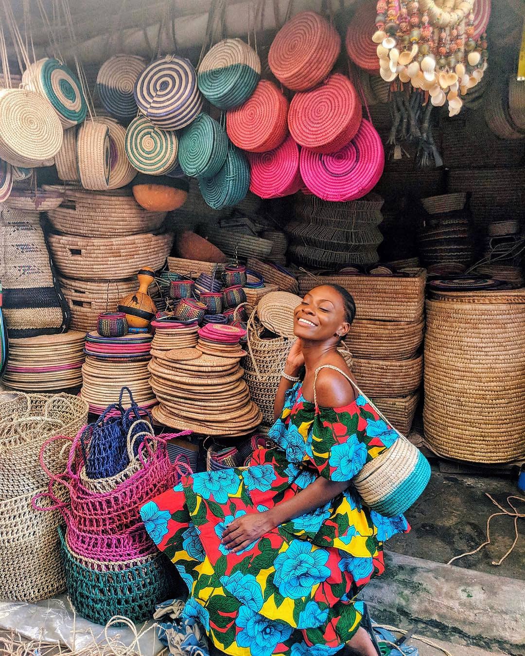 Posing for a photo at Lekki Arts and Crafts Market, Lagos 